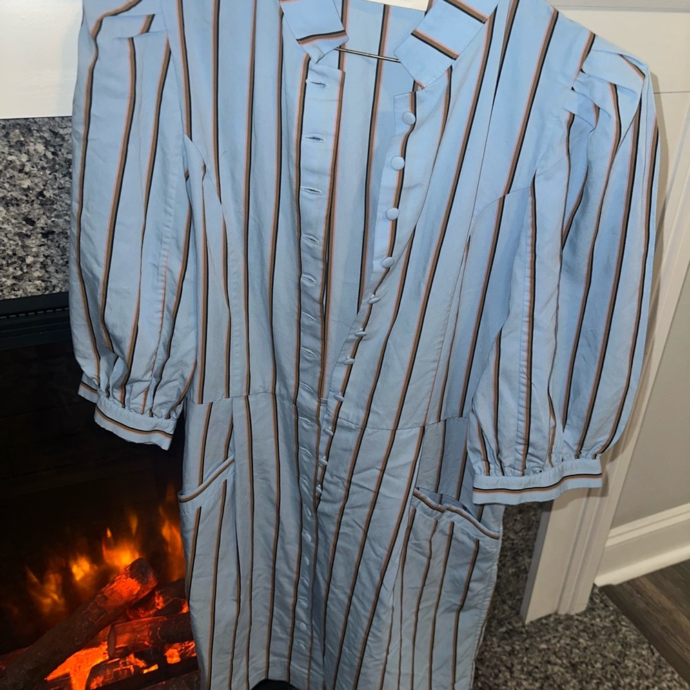 Tuckernuck Blue and Brown Striped Trench Coat